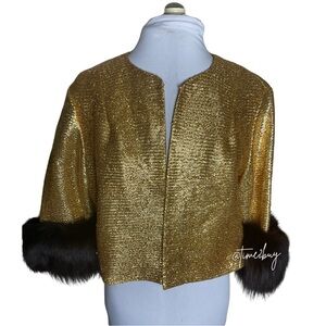 Gold lured bolero jacket with genuine fur cuffs